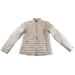 Michael Kors Packable Tan Beige Puffer Coat Jacket M Gold